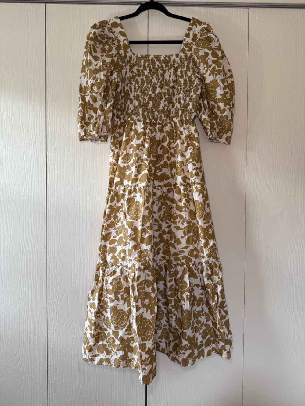 Anthropologie Moon River Smocked Floral Olive Midi Dress Balloon Sleeves S NWT - Picture 8 of 8